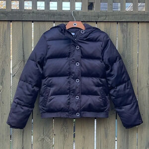 Y2K Old Navy Metallic Brown Button Down Hooded Puffer Coat Women’s Medium